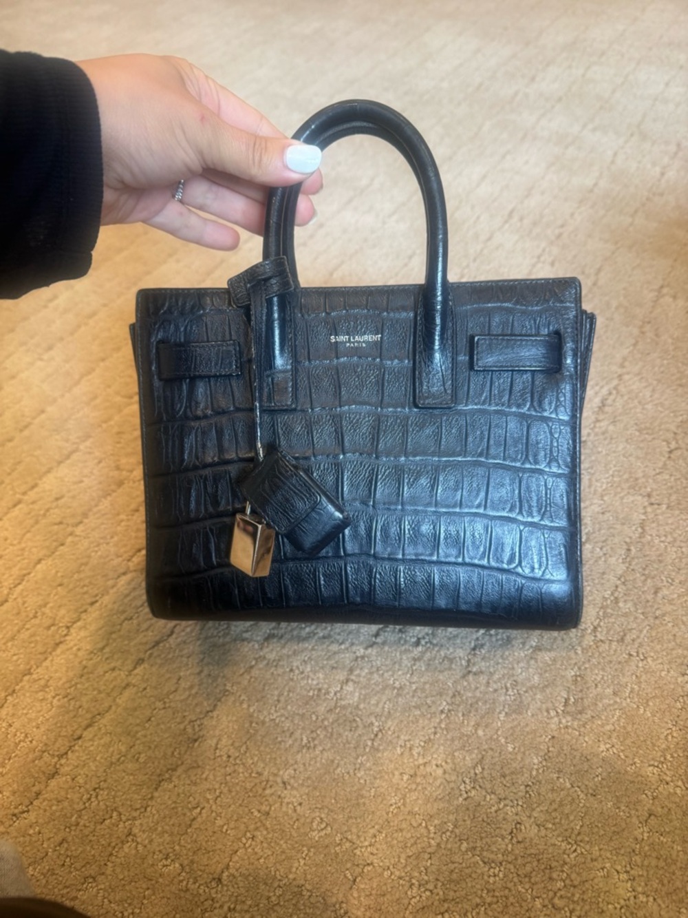 Saint Laurent nano Black Croc-Embossed Mini Sac de Jour Tote
